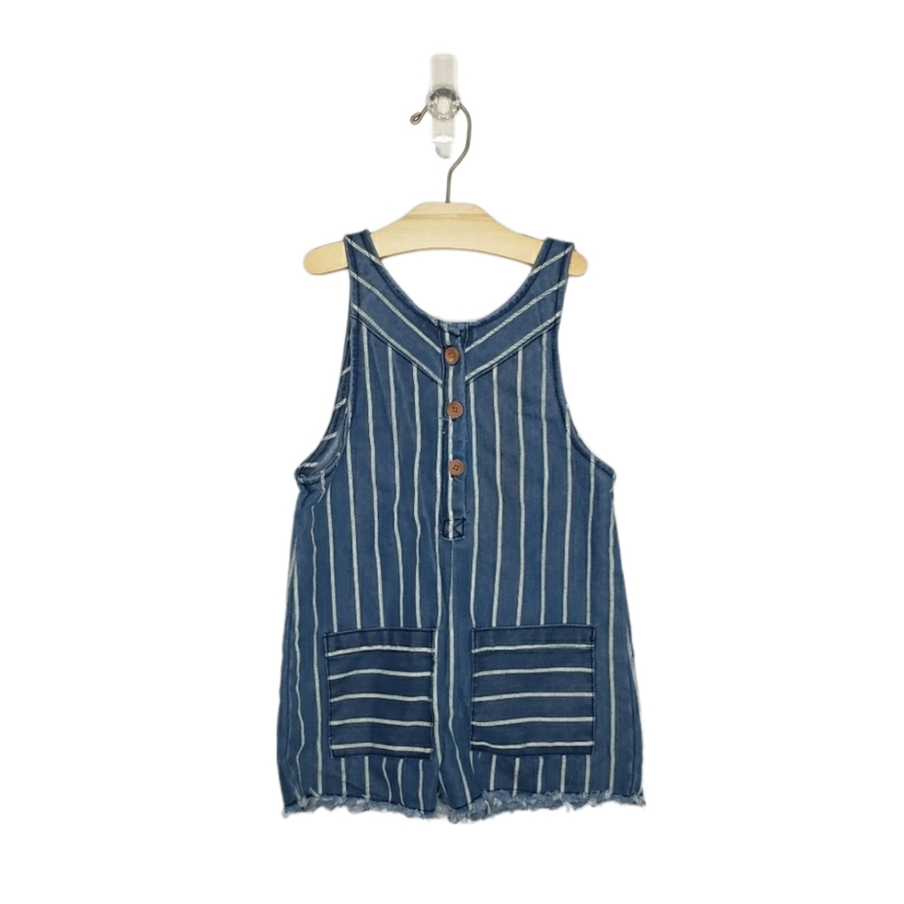 Jessica Simpson 4T Blue Denim Railroad Stripe Patch Pocket Button Jumper Romper